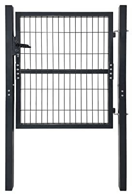 UISEBRT Puerta de jardín de acero galvanizado, antracita, puerta de jardín, con postes y cerradura, puerta de jardín, puerta (100 * 100 cm)