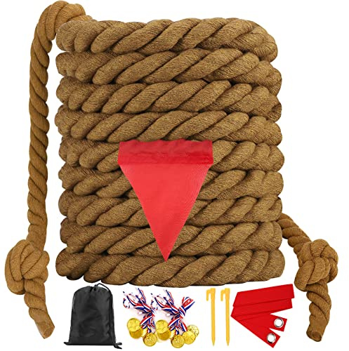 WYRJXYB Outdoorspiele Tauziehen Seilspiel 6M für Kinder Erwachsene, Outdoor Gartenspiele Kindergeburtstag Partyspiele,Tauziehseil mit Medaillen für Draußen Geburtstagsspiele,Braun