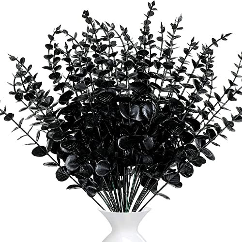 LWAIX Tiges d'Eucalyptus Artificielles - Branches et Feuilles Fausses (20, Noir)