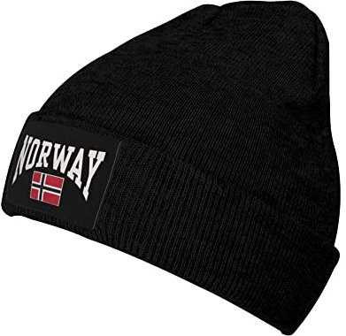 DJNGN Strickmütze mit norwegischer Flagge, Wintermütze für Damen und Herren, gestrickte Totenkopfmütze mit Bündchen, Acryl-Beanie für den Alltag