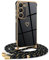 Mkej Coque pour Samsung Galaxy S23 avec Cordon de Collier, Coque avec Cordon Motif Coeur d'amour TPU Housse, Collier RéglableTéléphone Portable Lanyard Case Samsung Galaxy S23, Or Noir