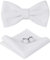 HOULIFE Fliege Herren Set - Verstellbare Fliege aus Samt Vorgebunden Fliege, einfarbige Einstecktuch, Manschettenknöpfe Set für Bräutigam Hochzeit formal mit Geschenkbox - Weiß