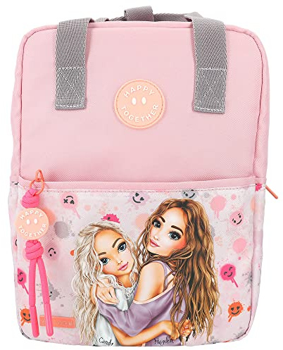 Depesche 12263 TOPModel Happy Together - Rucksack in Rosa mit Model-Motiv und Smiley-Muster, Tasche mit verstellbarem Schultergurten
