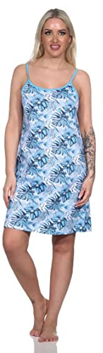 Normann Ärmelloses Damen Spaghetti Nachthemd in floralem Print - auch in Übergrössen, Farbe:blau, Größe:44-46