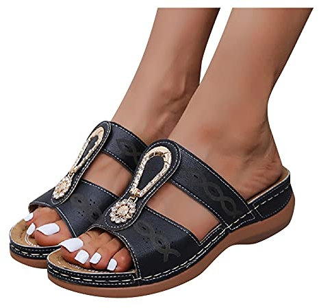 Fulidngzg Orthopädische Schuhe Damen Rollingsoft Weich Fersensporn Clogs Plateau Keilabsatz Sommerschuhe Torthopädische Sandaletten Sexy Sommer Sandalen mit Fussbett Zehentrenner Orthopädische Schuhe