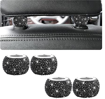 CGEAMDY 4 Universal Diamant Kristall Autositz Kopfstütze Ringe, Autositz Kopfstütze Auto Innendekoration Zubehör Bling Innendekoration für Auto Fahrzeug(Schwarz)