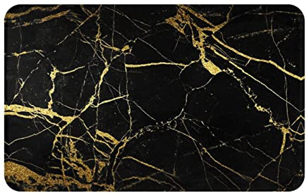 LIGTEX Black Gold Marble Indoor Doormat Front Door Mat Decorative Welcome Doormat Entryway Mat Non Skid Area Rug For Outdoor Floor Door Home Decor, 80x49 Cm