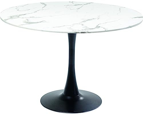 Kare Design Tisch Schickeria, Weiß,Schwarz, 4-6 Personen, D110cm, Marmor-Optik, Rund, Pflegeleicht, 40kg max. Belastbarkeit, Robust, Esszimmertisch, Besprechungstisch für Office, 74x110x110 cm (HxBxT)