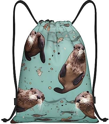 Otters Kordelzug-Rucksack für Damen und Herren, wasserdicht, leicht, mit Kordelzug für die Aufbewahrung auf Reisen, Schwarz , S