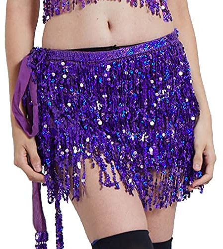 Bauchtanz Hüfttuch Damen Pailletten Quaste Bauchtanz Rock Kurz Fransen Wrap Festival Karneval Performance Cheerleading Rave Kostüm für Frauen