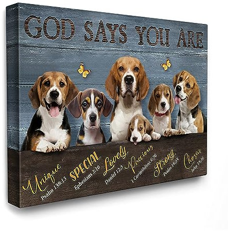 Luslya Kunstdruck auf Leinwand, Motiv: niedlicher Hund, christliches Gemälde, gerahmtes Poster mit Aufschrift God Says Dog, für Wohnzimmer, Schlafzimmer, Badezimmer, Dekoration, 30,5 x 40,6 cm