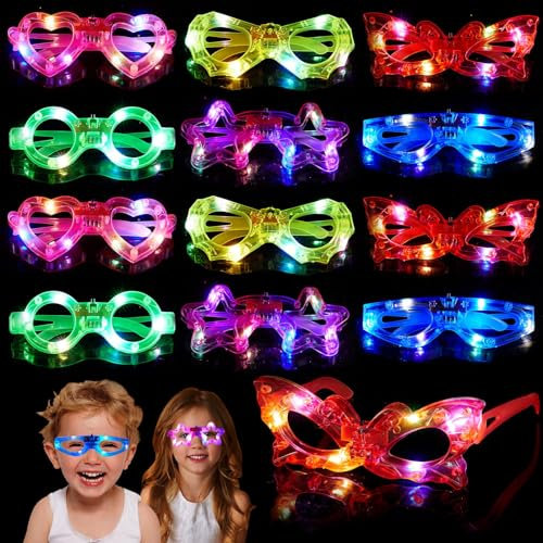 Mikulala 12 Stück Led Brille Neon Partybrille Festival Leuchtbrille Rave Leuchtbrillen für Party Geburtstag Deko Kindergeschenk für Kinder Erwachsene