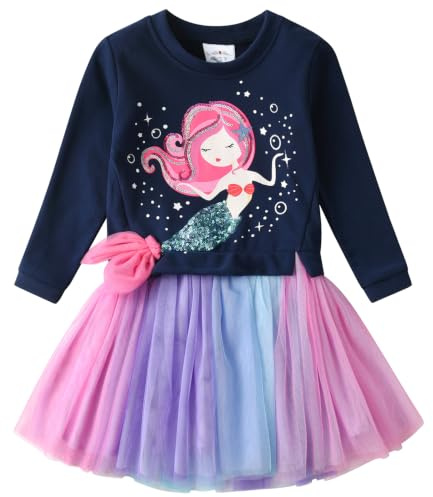 VIKITA Kleider Mädchen Kurzarm Kleid Baumwolle Bunt Print Stickerei Sommer Kleidung Gr.86-128