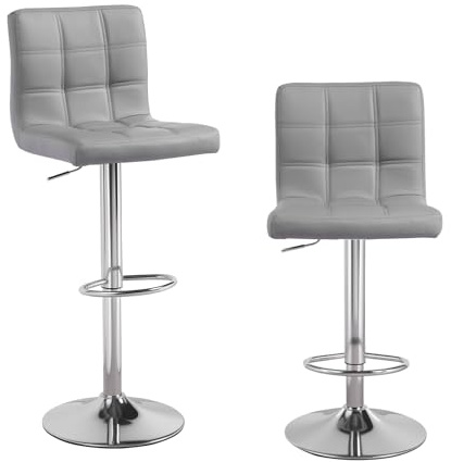 Height Adjustable Cuban Bar Stool With Synthetic Leather 360° Swivel, Backrest and Footrest for Kitchen, Counter, Breakfast (Gray, Set of 2)