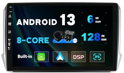 SXAUTO [6GB+128GB] Android 14 IPS Autoradio Per Peugeot 208/2008 (2012-2018) - Senza fili CarPlay/Android Auto - LED Camera + MIC - DAB Fast-boot Volante 360-Camera AHD WIFI - 2 Din 10.1 Pollici
