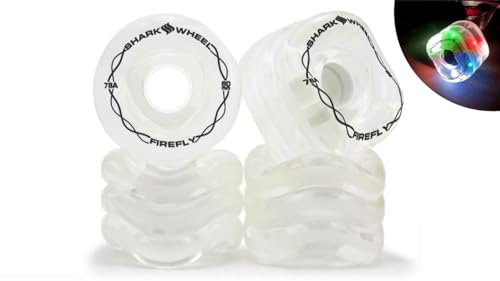 Shark Wheel Firefly Skateboard-Räder, 60 mm, transparent mit blauen, roten, grünen, gelben Lichtern