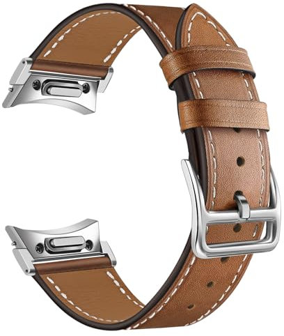 TRUMiRR Leder Armband Kompatibel mit Galaxy Watch 7 6 40mm 44mm/6 Classic 43mm 47mm, Knopfleiste Keine Lücke Kein Stift Leder Sport Uhrenarmband für Samsung Galaxy Watch 7 6 5/5 Pro/4/4 Classic