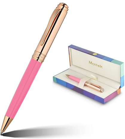 MCNTEIK Luxury Ballpoint Pens, 8mm Brilliant Pink Pen Body, Attractive Rose Gold Finish, Black Tailor Refill, Elegant Gift for Women, Executive, Chic
