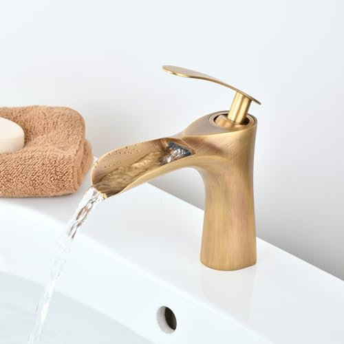 Grifo de baño de latón antiguo, cascada, grifo corto para lavabo, retro, dorado, monomando para lavabo, G 3/8