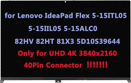 Ersatzbildschirm für Lenovo IdeaPad Flex 5-15ITL05 5-15IIL05 5-15ALC05 82HV 82HT 81X3 5D10S39644 UHD 4K IPS LCD Display Touchscreen Digitizer Assembly Bezel (3840 x 2160-40-polig) Stecker)