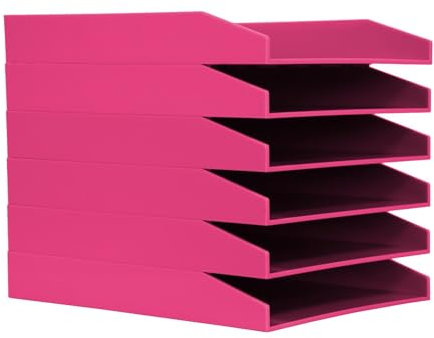 simpa A4 Pink Plastic Stackable Letter Filing Document Letter Tray Dimensions 25cm (W) x 31cm (L) x 13.5cm (H) - Set of 6