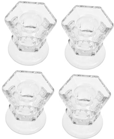 DECHOUS Creative Candlestick 4pcs Candlestick Transparent Candle Holder Tabletop Tealight Holder Home Candleholder Wax Drip Catchers Table Top Decor Table Candle Stand Tea Candle White Glass Household