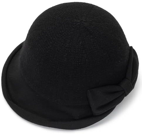 1920er Jahre Bowler Cloche Bucket Hat für Damen – Winter Warm Kirche Derby Fedora Hut mit Schleife