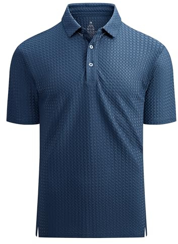 Alex Vando Mens Golf Shirt Moisture Wicking Quick-Dry Bubble Jacquard Short Sleeve Casual Polo Shirts for Men