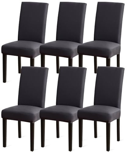 Sufdari Stuhlhussen 6er Set Grau, Stretch Esszimmer Stuhlbezug für Esszimmerstühle, Abnehmbarer Waschbarer Spandex Stuhlüberzug für Küchenstühle,Hotel, Bankett(Anthrazit Grau, 6 Stück)