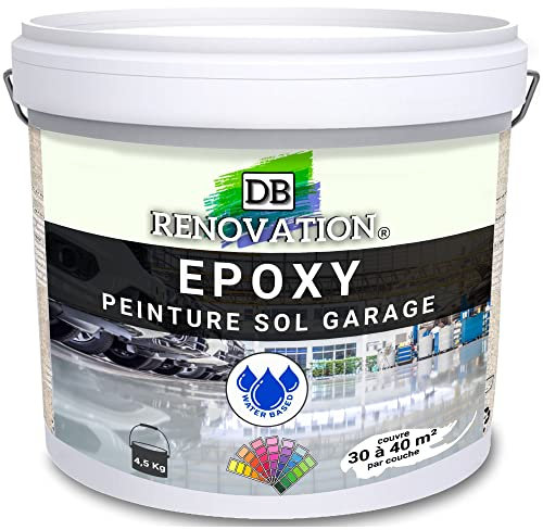 DB Rénovation Peinture Résine Epoxy sol béton Garage, parking - Gris clair 4,5KG Prêt à l'emploi - Trafic intense - Etanche