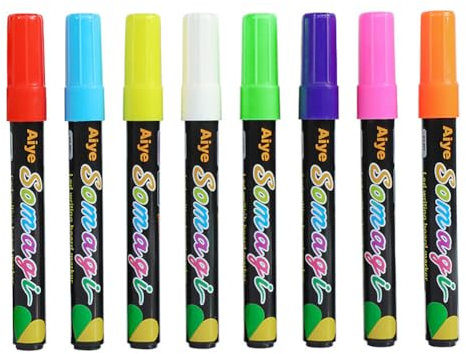 8pcs Marqueur Craie Liquide Couleur, Marqueur pour Tableau noir, LED Fluorescent Marqueur, Marqueurs Peinture Enfants, Marqueur Craie Effacable pour Tableaux noirs, Fenêtre, Verre, Miroir, Céramique
