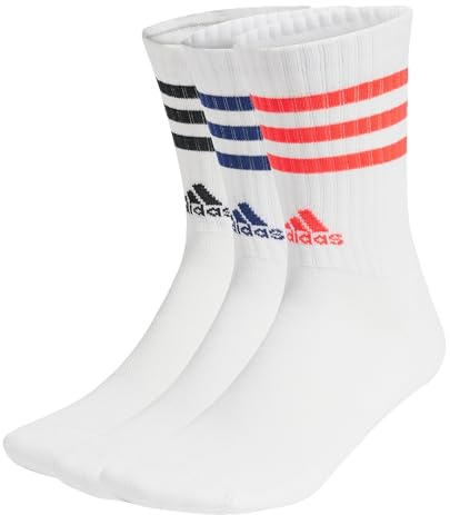 adidas Unisex 3-Stripes Cushioned Crew Socks 3 Pairs, White/White/White, 34-36