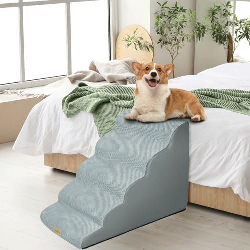 BingoPaw Haustiertreppe Hundetreppe 5 Stufen: Hundetreppe 56 cm Hoch Hunderampe für Bett und Sofa, Boxspringbett, rutschfest Waschbar Treppe für kleine/mittelgroße/verletzte Hunde/Katzen, 85x39x56cm