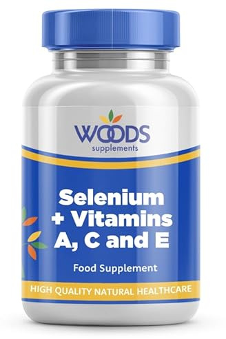 Woods Supplements - 10,000mg High Strength Selenium + Vitamins 180x Vegan Tablets. Antioxidant Supplement with Vitamin A, C and E for Immune System, Thyroid Support and Healthy Hair and Nails