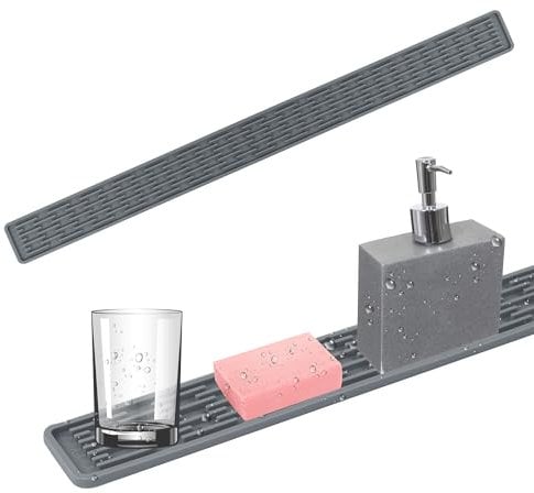 Alfombrilla Silicona Fregadero, Protector Fregadero Cocina, Alfombrilla Fregadero para Grifo y Encimera, Escurreplatos Silicona Gris, Alfombrilla Escurreplatos para Manténgalo Seco y Antideslizante