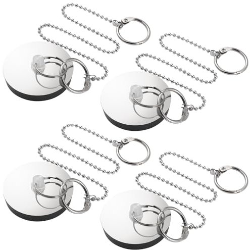 4 Pièces Bouchon de Lavabo Caoutchouc avec La Chaîne à Billes, Bouchon d'Evier avec Chaîne à Billes, Bouchon d'évier Universel en Acier Inoxydable avec Crochet pour Evier Lavabo Baignoire