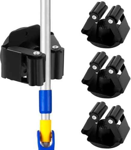 NQEUEPN 4uds Soporte para Escoba y Fregona Colgante, Soporte Magnético para Escoba Soporte para Fregona Resistente Soporte para Escoba Sin Taladro Negro Soporte Pared Fregona para Lavandería Garaje