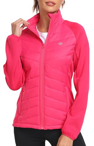MoFiz Fleecejacke Damen Winterjacke Leichte Daunenjacke Stehkragen Sweatjacke ohne kapuze mit Reißverschluss Rosa 3XL