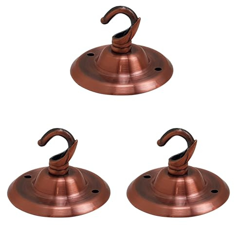 LEDSone Vintage 3 Pack Ceiling Rose Hook Plate Metal Copper 75mm Chandelier Light Fitting with Pre-Drilled Holes for Mounting Chandliers Pendant Lights Wall Lamps Hanging Lights Planters