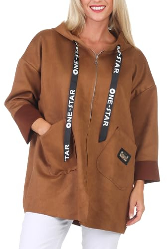 simaranda Sweatjacke Damen mit Kapuze Hoodie lange Übergangsjacke Kurzmantel uni mit Zipper Cardigan 5325