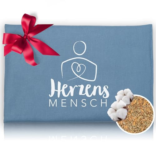 HERBALIND Körnerkissen 30x20 cm 800g Bio-Getreidekissen HERZENSMENSCH - Natürliches Wärmekissen Geschenk Made in Germany aus 100% Baumwoll-Canvas, für Mikrowelle Roggen-Weizen-Füllung, Blue Heaven