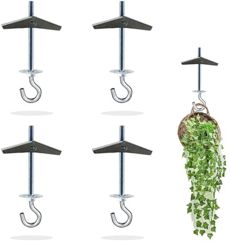 4 ganchos de techo de acero al carbono para placas de yeso con resorte, pernos de ala, percha para instalación en pared, instalación de techo, ganchos de techo, resistentes para colgar plantas