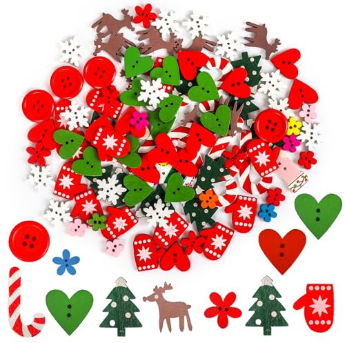 Bottoni Natalizi in Legno, 50 Pezzi di Bottoni Decorativi Misti per Progetti di Artigianato Artistico Fai-da-Te, per Personalizzare Il Tuo Artigianato, Miscelazione Casuale Creativa