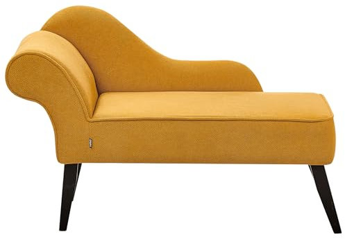 Chaislongue Stoffbezug senf links mit Lehne schwarze Holzbeine Retro Biarritz