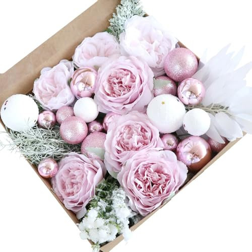 Mokylor Weihnachtsblumen-Kombinationsbox, Weihnachtliches Rosa Thema, Kunstblumen, Große Blumenblätter mit Stielen für Selbstgemachte Baumschmuck, Weihnachtskränze,