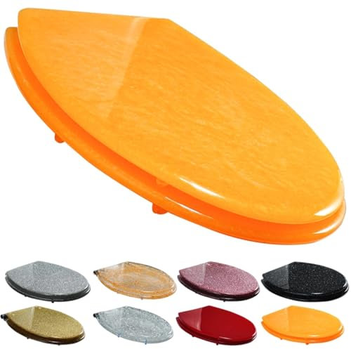 Toilet Seat, Heavy Duty Glitter Toilet Seat Soft Close with Quick Release, Top/Bottom Fixing Easy Installation(Orange)