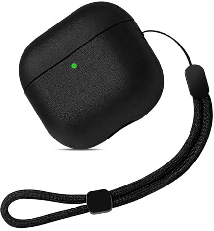 Teyomi TPU Hülle Kompatibel mit AirPods 4. Generation (USB-C), Schutzhülle Kompatibel mit Apple Airpods 4 mit Handschlaufe, Leder-Touch-Design Kompatibel mit Airpods 4 Case (Schwarz)