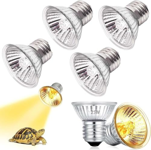 ZeiLaBang Kakadi 4 Stück Schildkröte Wärmelampe,UVA UVB Lampe Terrarium 25 Watt,Reptilien Wärmelampe,Wärmelampe Schildkröten UVA UVB,Reptilien Heizung für Reptilien/Eidechsen/schildkröten/Schlangen