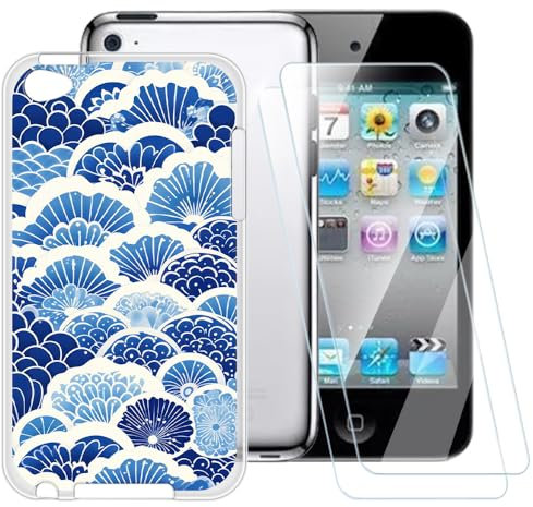 Coque TPU Imprimée + Lot de 2 Vitres Trempées Compatible avec iPod Touch 4, Coque Artistique Fine Antichoc, Résistante aux Rayures, Protection Complète
