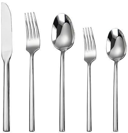 Trend Besteck Set 5 – Monobloc-Messer aus Edelstahl, Rostfrei, Kratzfest und Langlebig, Spülmaschinengeeignet (Silberfarben)